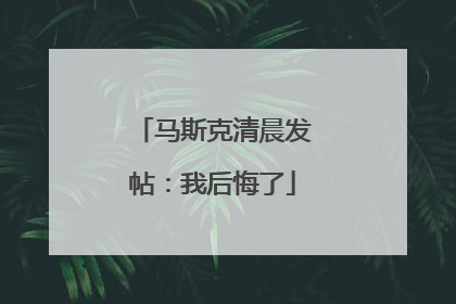 马斯克清晨发帖：我后悔了